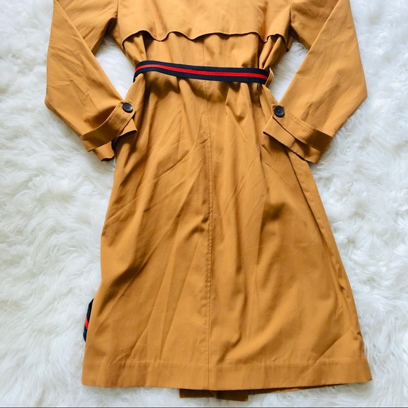 Madison Tan Navy Red Trench With Belt Coat Sz M - Picture 15 of 16